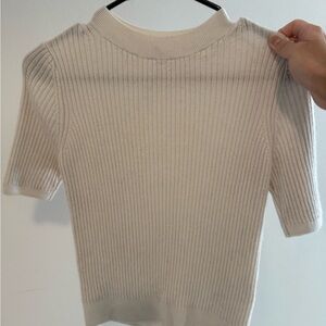 Uniqlo 3D Knit Half Sleeve Merino Wool Sweater in Off White